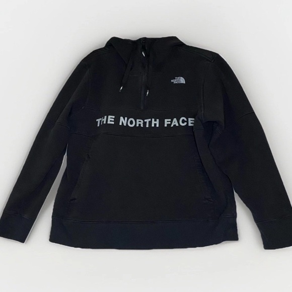 The North Face Men's Sz Large 1/4 Zip Pullover Logo Black Hoodie Sweatshirt - Picture 1 of 10